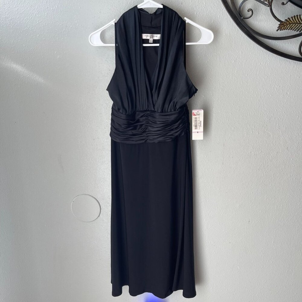 Evan-Picone Black Sleeveless Midi Dress Size 6  Pleated Waist cocktail‎ Dress